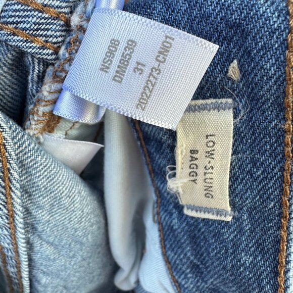 Madewell Womens Low-Slung Baggy Jeans Size 31 Blue Denim With Black Side Stripes - Picture 3 of 14